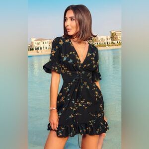 NWT BLACK FLORAL CORSET SWING DRESS